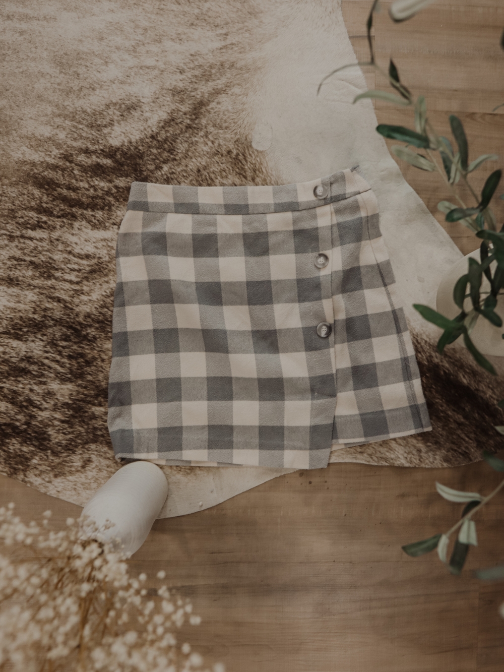 LOFT Gray and Cream Plaid Button-Front Mini Skirt